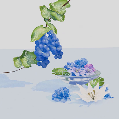 Blue flowers and grapes 3dart blender blender3d blenderrender blue deep paint deeppaint eevee flower grape watercolor