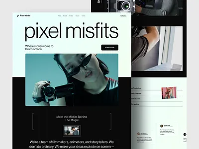 Pixel Misfits — Cinematography Landing Page Design cinematography creativeagency krevix landing page design modern ui portfolio product design ui ui design ui ux design ux ux design visualdesign web design