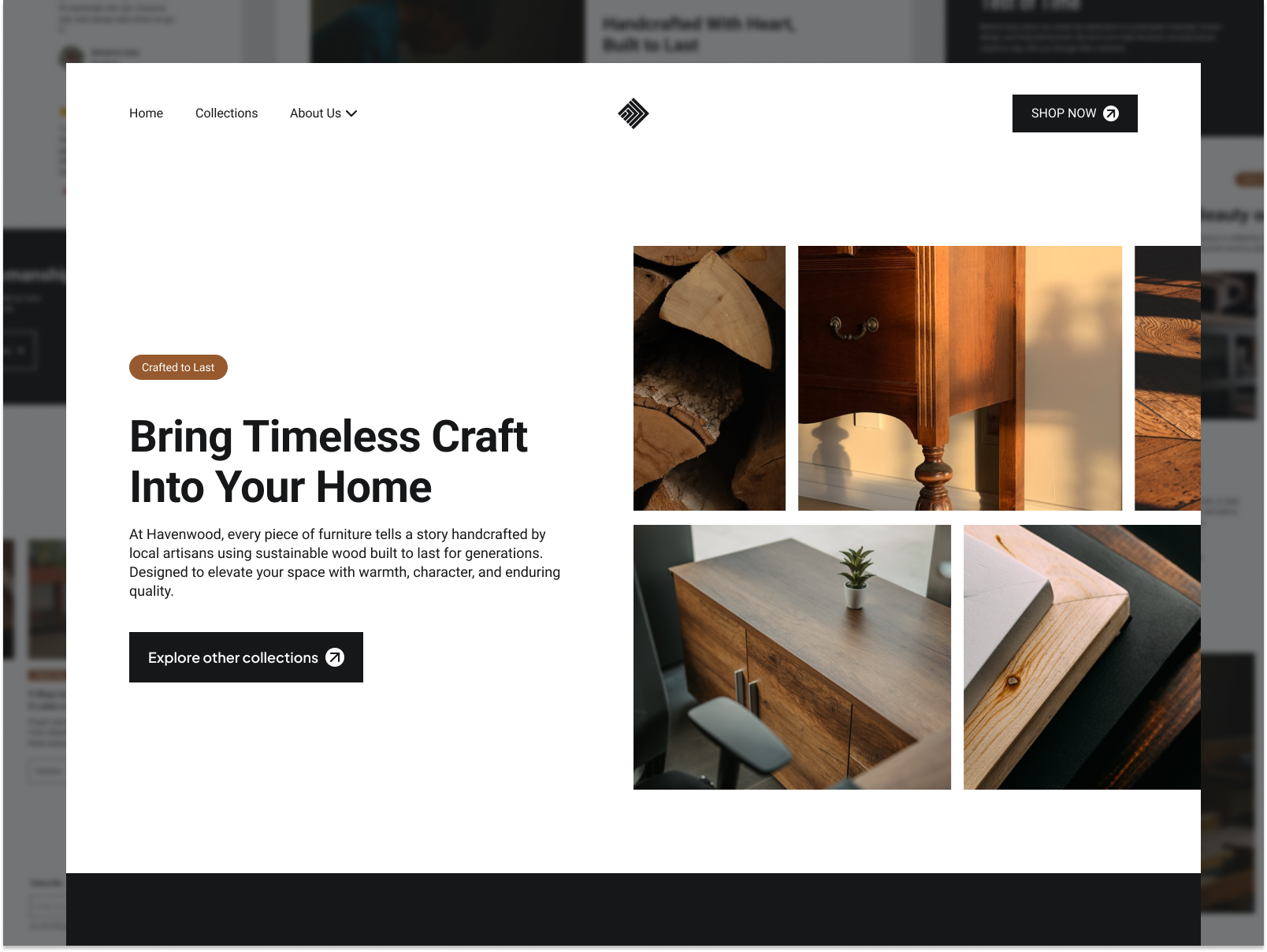Havenwood - Handmade Furniture Landing Page design designinspiration dribbble dribbbledesign figmadesign furnituredesign homedecor landingpage ui uidesign