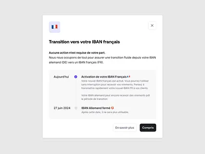 Modal Upcoming Step - Time line modal clean explanation fintech iban modal neobank step timeline transparancy ui ux