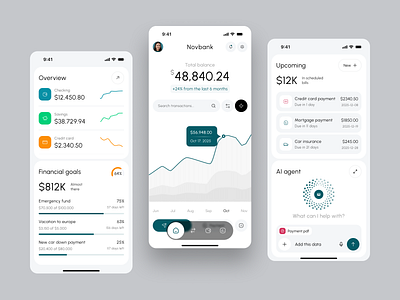 Novbank - Mobile Fintech Banking Overview Dashboard 3d animation appdesign bank banking bankingui dashboard digitalbanking elegant finance financial fintech minimalist mobile mobiledesign modern overview platform professional uidesign
