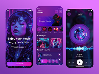 AI- Music Mobile App UI 🎧 3d ai app ai music ai music app app design application artificial intelligence dark mode ios app mobile app modern design music distribution music finder music player playlist sound ui ui mobile user experience ux