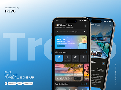 Trevo — A smart travel planning app app concept app design dark mode figma design journey planner mobile app design mobile ui product design prototype design tourism app travel app travel app ui travel planner travel ui trip planner ui design uiux uiuxdesign user interface uxdesign