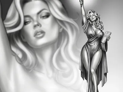 Pinup Statue of Liberty art digital drawing illustration noai pinup statue of liberty tattoo