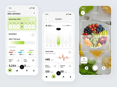 Food Calorie Mobile App Design app app design calorie app calorie tracker calories chart clean ui daily tracker design ui fitness app food calorie food scan mobile mobile app mobile ui tracker app
