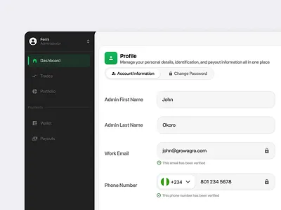 F4F: Profile Page✨ account information design desktop flat investment minimal profile sidebar ui web