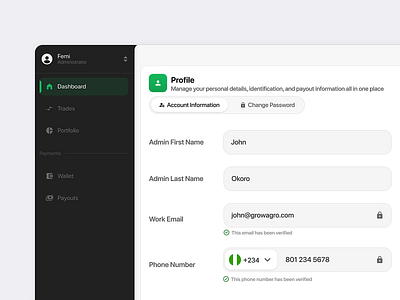 F4F: Profile Page✨ account information design desktop flat investment minimal profile sidebar ui web