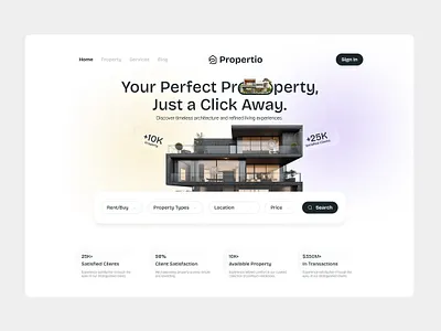 Propertio | Real-estate landing page | UI design home rental website modern real estate ui property agency ui property search design property website design real estate homepage real estate landing page real estate ui real estate web design ui