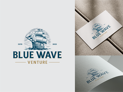 Blue Wave Venture - Elegant Nautical Branding branding design graphic design illustration logo logo branding logo design vintage