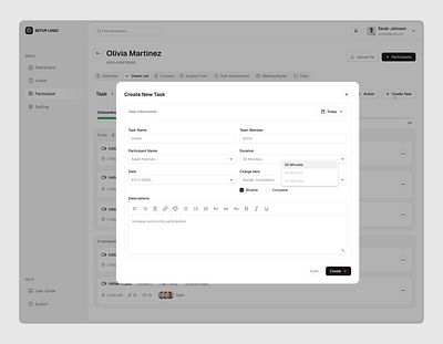 Create New Task PopUp add new informations add task assign task attachment breadcrumb create new task dashboard pop up project management saas saas modal saas tool schedule task task app task description task grid view task tracking to do to do list webapp