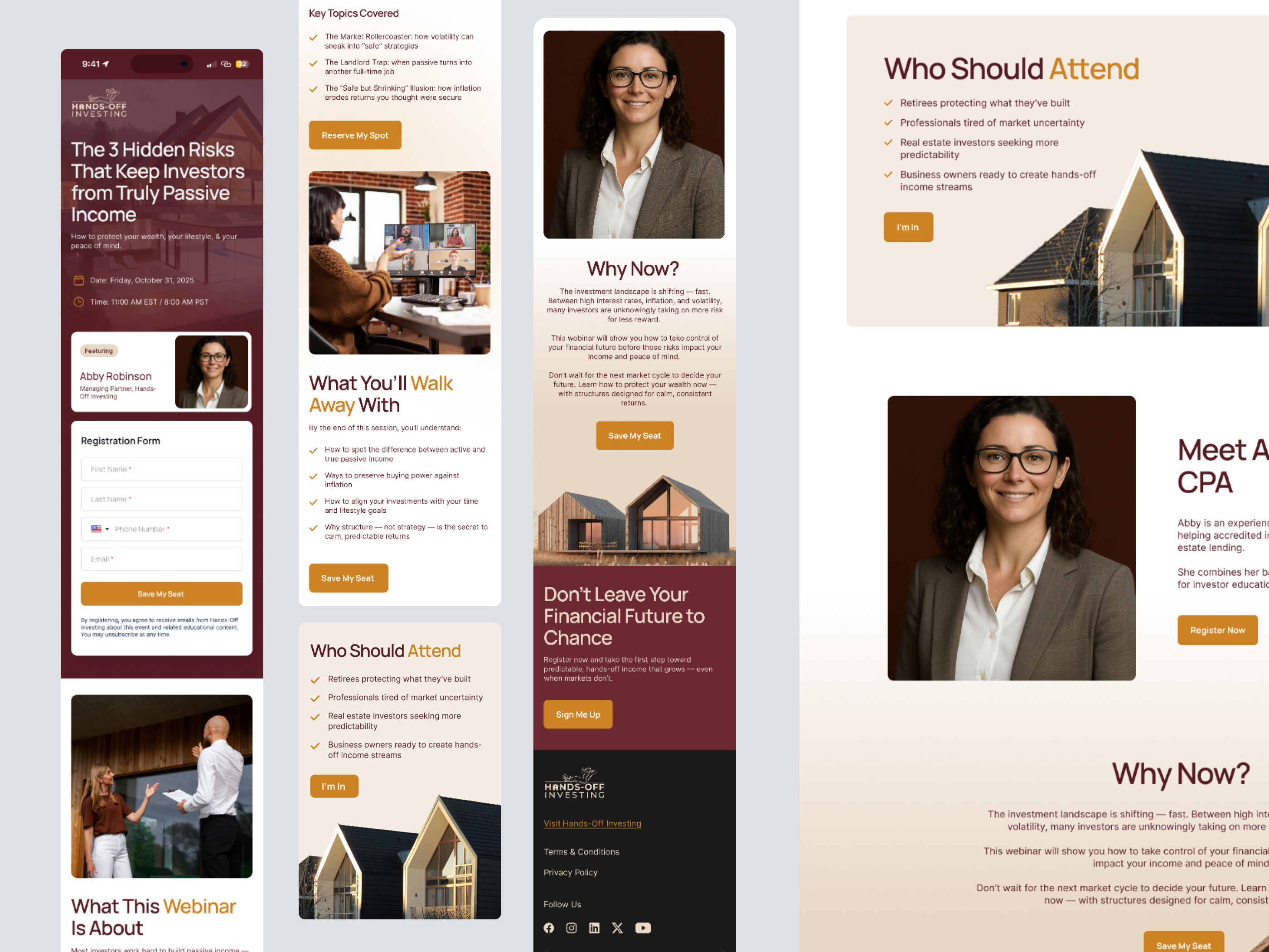Financial Webinar Landing Page — Hands-Off Investing UI Design call to action conversion design figma design financial education financial webina financial website fintech design graphic design hero section homepage design investing platform landing page registration form responsive design ui design ux design web interface web layout web ui website design