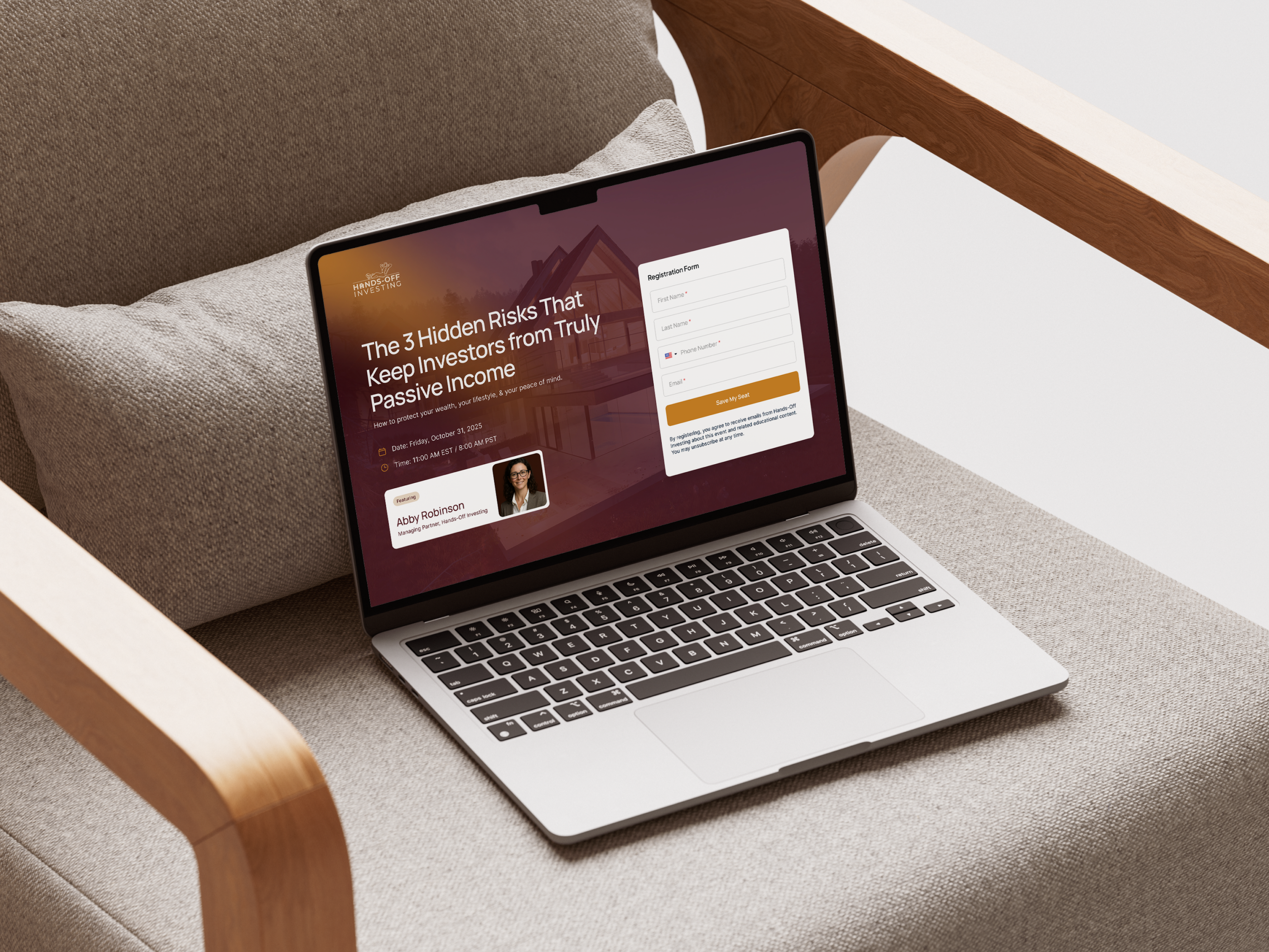 Hands-Off Investing — Modern Webinar Landing Page Design (Mockup conversiondesign designinspiration fintech fintechdesign graphic design homepage homepage design landing page landingpage product marketing productdesign responsive design saas landing page uidesign uxdesign webdesign webinar webinar sign up webinardesign website design