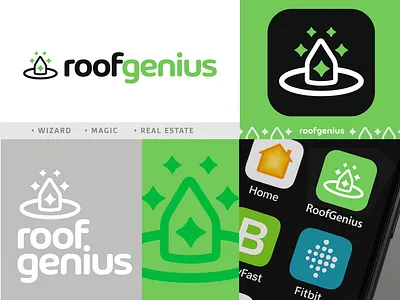 Roof Genius Logo branding brandmark contractor graphic design hat icon identity design logo logo design logos magic magician minimalist print real estate realtor roof simple tech wizard
