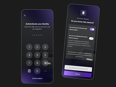Confirm New Device – Secure Login Flow 6 digit app auth authentification autorisation banking confirm finetech fintech login mobile neobank new device permission request pin security ui ux