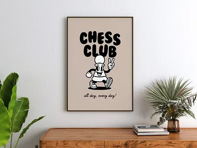Chess Club Art Print chess chess club chess piece chess poster chess print framed print graphic design print print design retro poster wall art