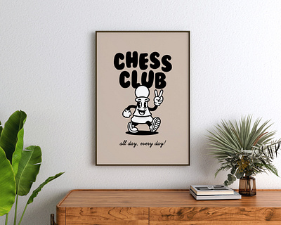 Chess Club Art Print chess chess club chess piece chess poster chess print framed print graphic design print print design retro poster wall art
