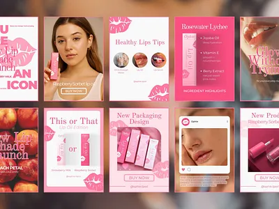 Ophie Lip Oil Instagram Post Set aesthetic instagram layouts beauty brand instagram beauty business templates beauty carousel design beauty education slides beauty influencer templates beauty shop marketing beauty social posts cosmetic product promo cute beauty brand elegant feed graphics feed design modern feminine feed aesthetic lifestyle feminine creative light neutral design minimal feminine graphics neutral social media product highlight posts skincare marketing visuals soft brand posts