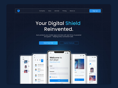 Axon — Cybersecurity Landing Page Concept branding design dribbble figma graphic design landingpage modernui saasdesign techdesign ui ui design uidesign ux design webdesign webflow website deisgn
