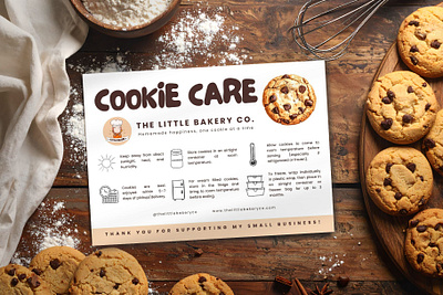 Cookie Care Card Template adorable cookie graphics bakery identity sweet bakery insert card bakery printables cookie business design cookie care card cookie marketing paper cookie shop visual customer care info cute packaging insert cute product care card cute small batch branding friendly brand language happy soft design pastel bakery aesthetic print insert template small bakery service tool sweet business branding sweet neutral palette thank you bakery card