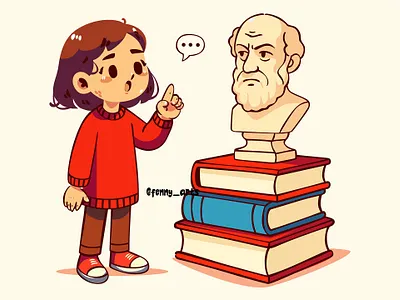 Cartoon Girl Pointing at Man Statue alphabet assortment book bookstore celebration concept culture day dictionary education event glossary knowledge learning novel reading study subject text world