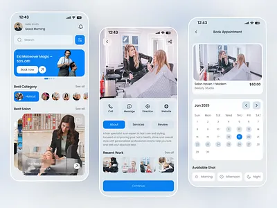 Barber and Beauty Salon Booking App barber barber shop mobile apps ui beauty app beauty salon app ui beauty salon design best hair salon appointment app hair salon mobile app mobile app mobile app design salon app design salon appointment app salon booking salon booking app salons services ui