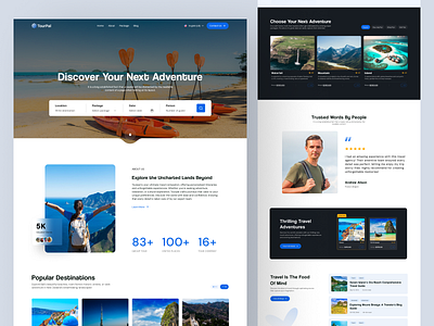 TourPal – Travel & Adventure Website UI Design adventure website design booking booking wesite destination landing page design minimaldesign pixelean sahin mia travel agency travel landing page travel web travel web design travel web ui design travel website travelling travelling website trip ui ux visualdesign