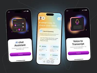 AI Idea Management Mobile App ai app design ai powerd app app onboarding artificial intelligence chatbot chatbot app concept design deep learning i idea generate idea management app ios app ui machine learning mobile app mobile ui productivity app smart idea management tracker app transcript app ux design voice assistant