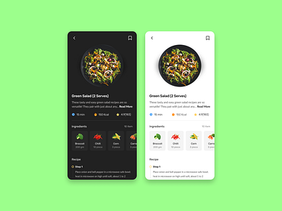 Food Recipes App android app bootstrap branding dark mode dark theme design food food recipes green ios laravel ui uiux user wordpress