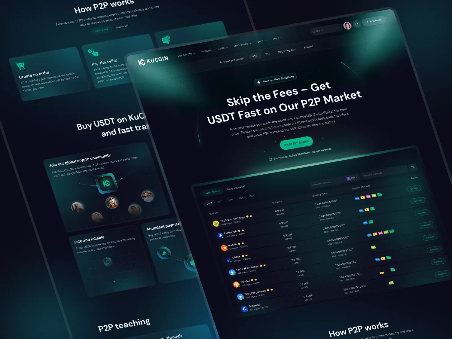 Crypto Kucoin P2P Market app bitcoin blockchain cansaas crypto crypto kucoin p2p market crypto landing page cryptocurrency interface landing page saas ui ux web app web design website