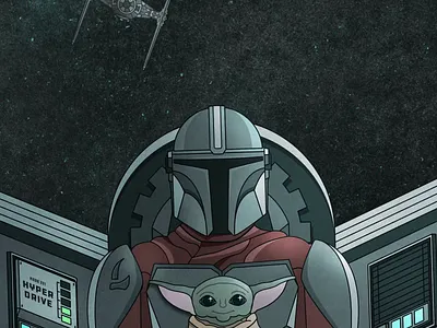 Grogu Vs TIE Fighter animation baby yoda grogu illustration mandalorian photoshop star wars texture tie fighter