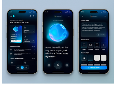 🤖 Velo – AI Chat Bot Mobile App ai art creator app ai chatbot ui ai ux design chatgpt mobile design conversational ui dark mode ui futuristic app generative ai design mobile ai interface ui voice assistant app