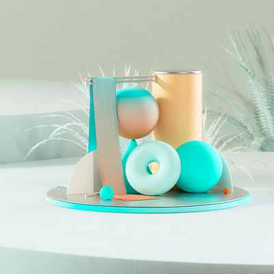 Still life 02/09 3d abstract chrome cloth colorful composition design digital art geometric gradient minimal product shot realism realistic reflection render set design