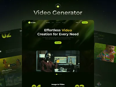 AI Video Generator Landing Page ai video creative ai dark theme designer homepage concept illustration ui product design saas design top design ui uiux video generator web design