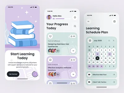 E-Learning App UI for Personalized Growth & Skill Tracking app design daily planner e learning app edtech ui education app ios ui learning app ui learning experience design mobile mobile app online course app pastel ui progress tracker skill learning app student app study planner ui design