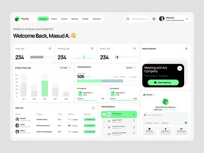 PlanIQ - AI Project Management Dashboard ai ai assistant ai dashboard ai project management dashboard crm crm dashboard dashboard hr management dashboard management system project management task dashboard task management task management dashboard web app