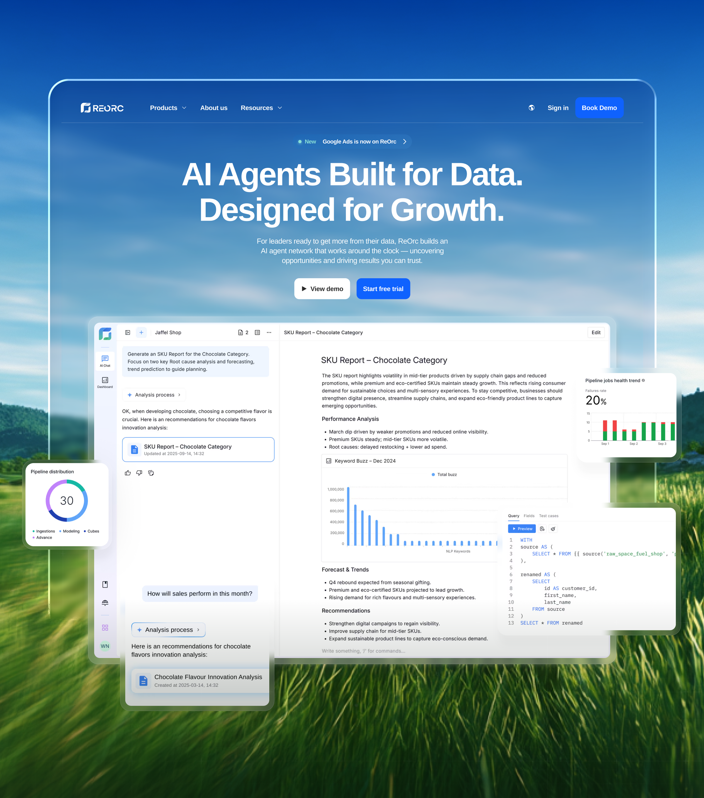 ReOrc | Agentic Analytics for Enterprise Intelligence branding design graphic design illustration landing page ui web design
