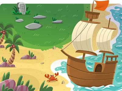 Fun Treasure Trail - Kids Board Game Illustration board game design book illustration busy book cartoon cartoon illustration cartoon ship children book children book illustration design game art illustration kids book illustration kids game pirate ship illustration printable game design ship illustration