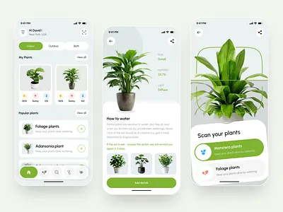 Smart Plant Care & Scanner App UI/UX Design ai design garden green green lifestyle app minimal app design mobile app nature nature app plant app plant care plant care app plant nersury plant shop scan smart scanner ui ux