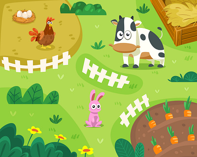 Farm Animals - Busy Book - ColorfulCartoon Illustration activity book illustration board game design book illustration busy book cartoon cartoon chicken cartoon cow cartoon farm cartoon field cartoon illustration cartoon rabbit children book children book illustration design farm animals illustration ui
