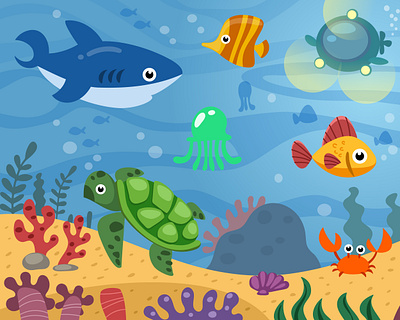 Sea Creatures - Activity Book - Colorful Cartoon Illustration board game design book illustration busy book cartoon cartoon crab cartoon fish cartoon illustration children book children book illustration design digital drawing fish illustration illustration shark illustration underwater creatures underwater illustration