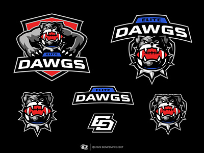 Elite Dawgs American Football Logo adobe illustrator american football badges branding bulldog character design commission creative design inspiration digital art esports logo for sale identity illustration logo design mascot logo sports logo sports mascot team logo vector