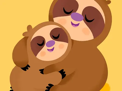 Slow snuggles and Sunday hugs 🦥 💛 animal animals art cute drawing hugs illustration illustrator sloth sunday toddler weekend