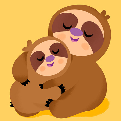 Slow snuggles and Sunday hugs 🦥 💛 animal animals art cute drawing hugs illustration illustrator sloth sunday toddler weekend