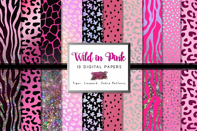 Wild in Pink Animal Pattern Digital Papers background design digital papers