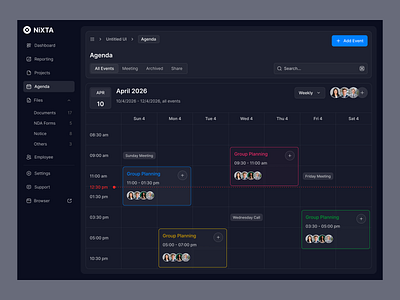 Agenda Page, Calendar UI/UX agenda calendar dashboard employee management event management management dashboard saas service ui uiux web app