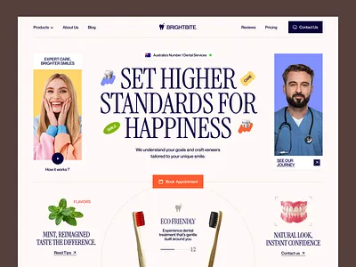 Brightbite - Dental Care Web Design booking branding clinic cosmetology dental dental accessories dental care dental hospital dental patient dentist dentist appoinment dentistry doctor home page hospital landing page teeth ui ux website design