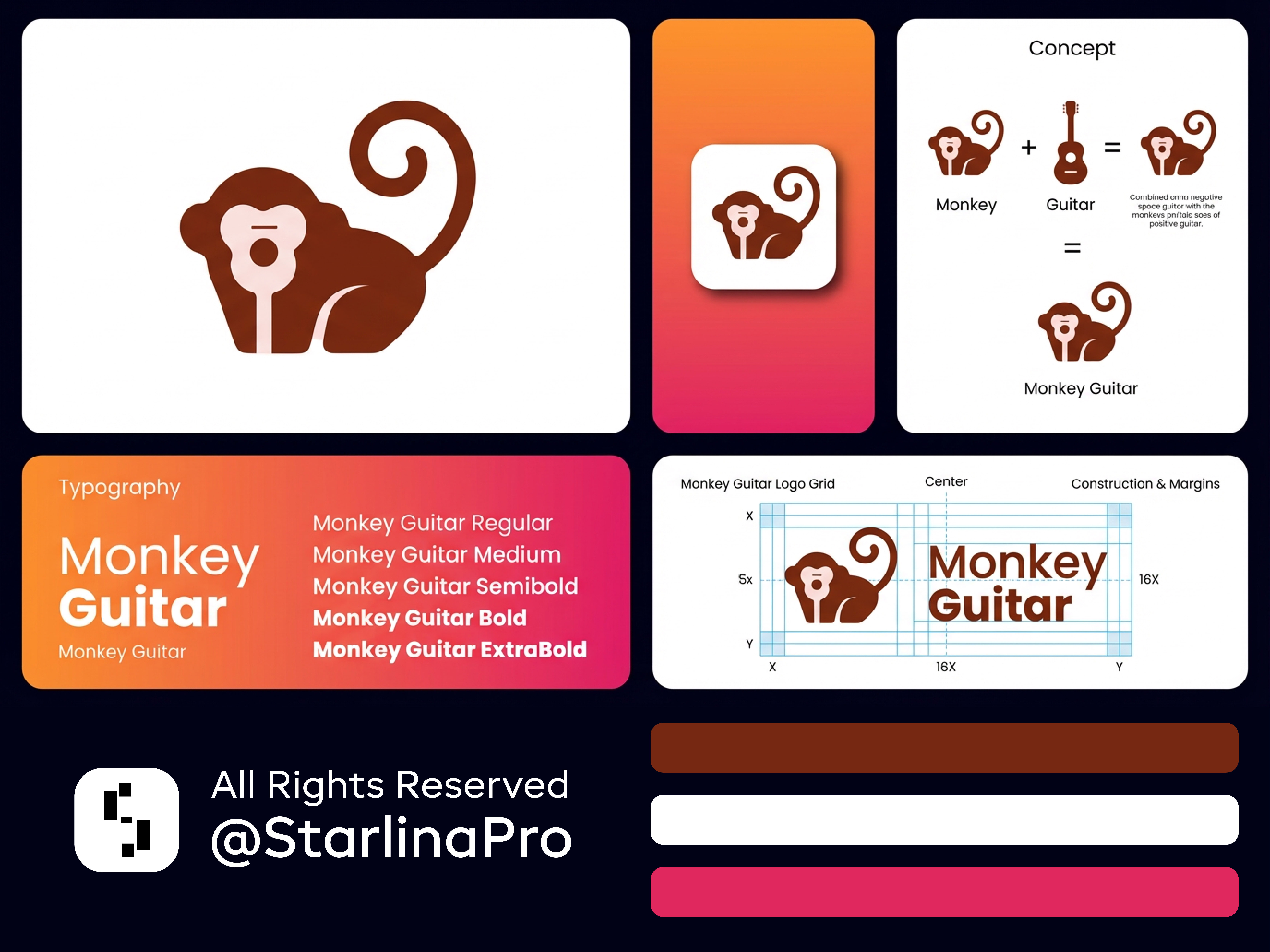 Monkey Guitar—Music Logo animal logo branding guitar key guitar shape mascot logo minimal logo minimalist logo modern logo modern mascot monkey face monkey guitar music entertainment music logo musical monkey negative space playful design primate instrument sound animal tropical band wild music
