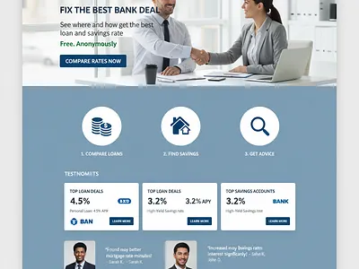 Financial Rate Comparison Landing Page - High Conversion UI/UX banking cleanui conversion corporatedesign datavisualization figma finance fintech insurance loan minimaldesign mortgage productdesign responsivedesign savings sketch ui ux webdesign websitedesign