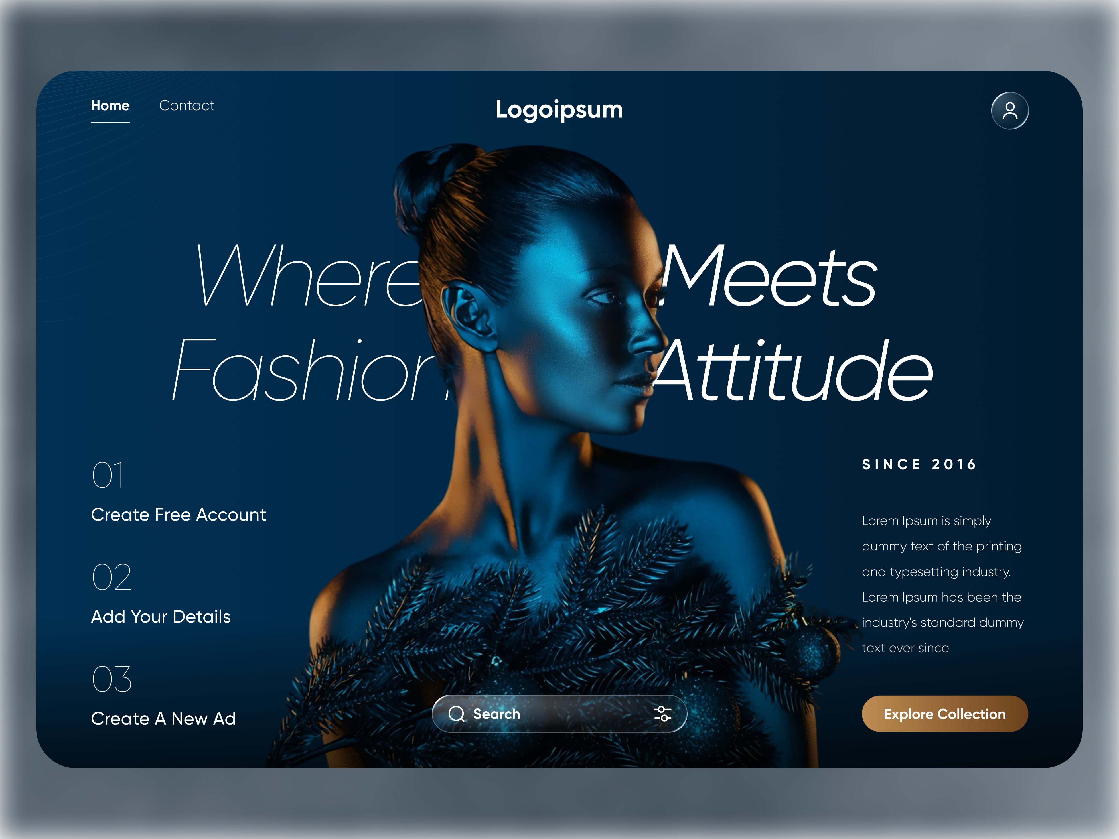 Fashion Landing Page UI | Bold and Refined Digital Design blue theme creative direction digital experience digital identity fashion landing page figma iamdesignmaker interface design minimal ui modern layout modern web design portfolio product design ui patterns ui ux design ux process visual design web design inspiration webflow