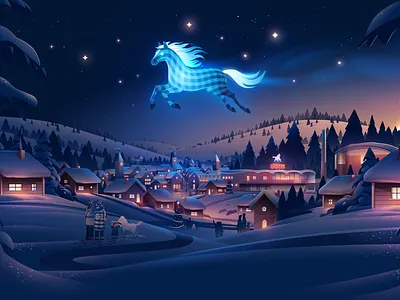 Hästens Christmas Campaign 2025 animation bed christmas fabric horse illustration landscape magic sleep snow town village winter winterland